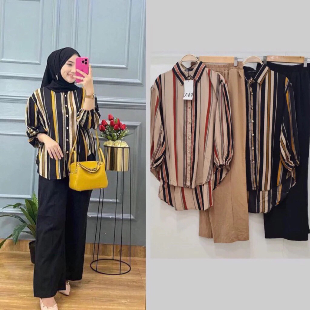 [SET RAYON] Setelan Wanita Kemeja Rayon Bawahan Krinkel / Setelan Rayon Wanita - Kemeja & Celana Kri