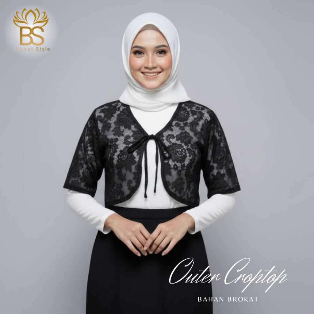 OUTER CROP BROKAT LENGAN PENDEK / CROP OUTER BROKAT / OUTER BROKAT ELEGAN MUSLIMAH CROP