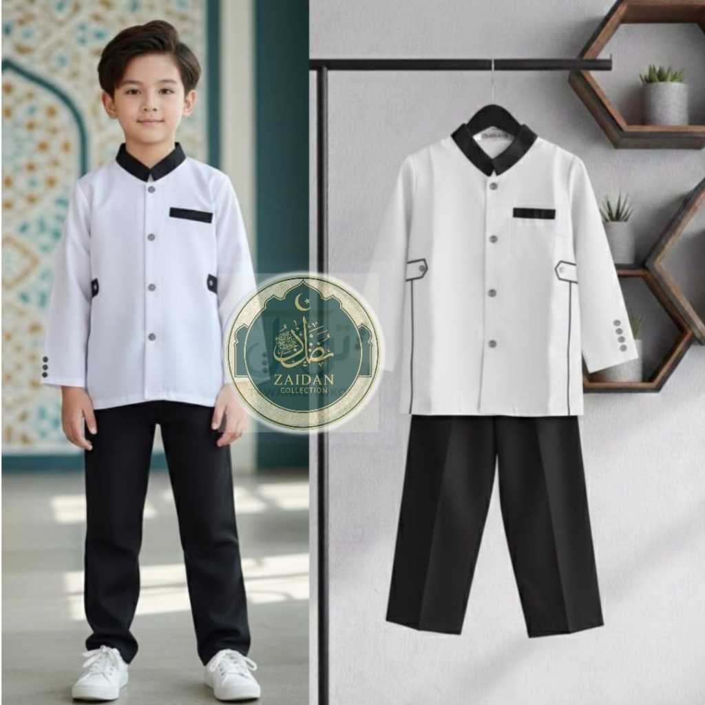 Setelan Jasko Anak Katun Besway Bordir Hitam Putih Usia TK SD Model Jas