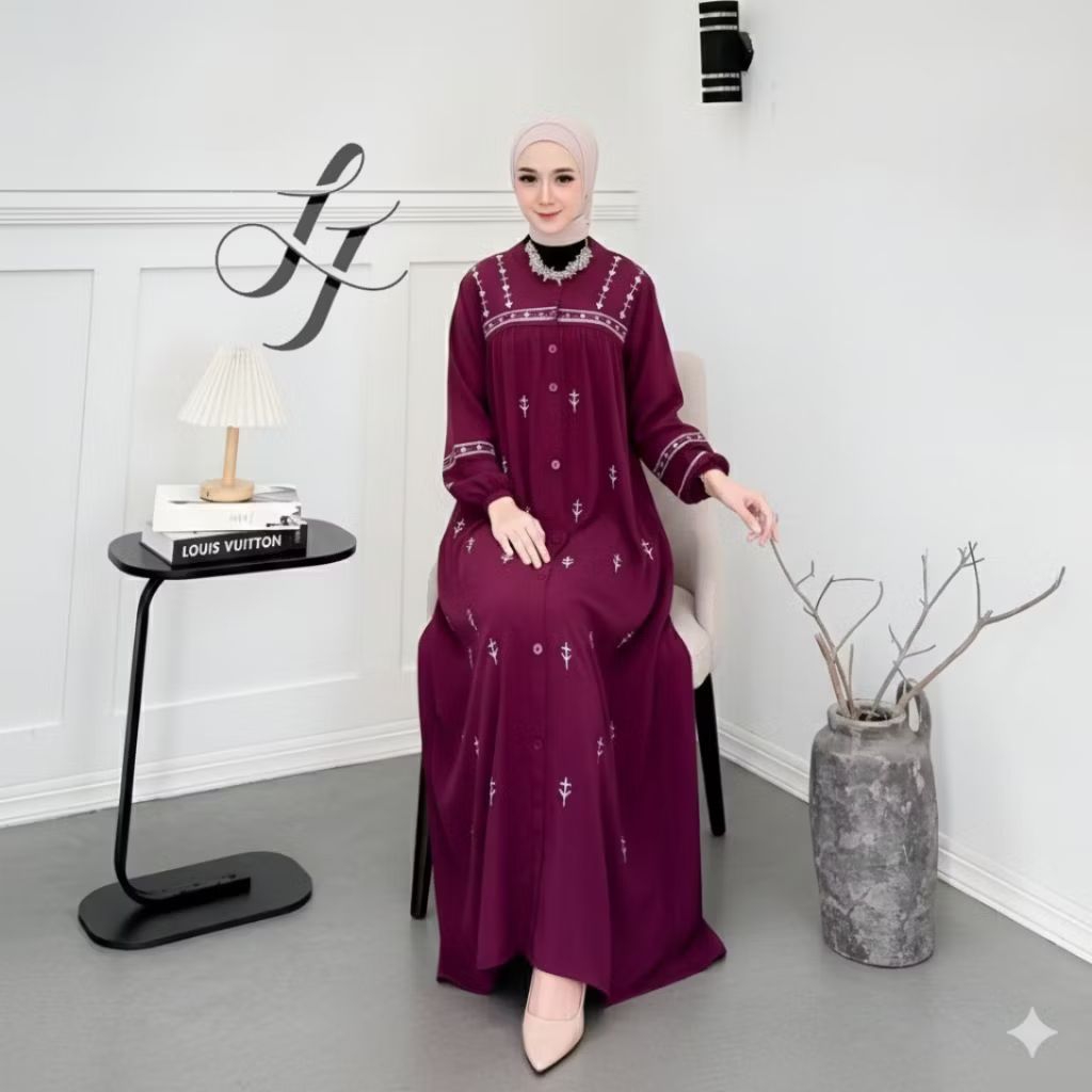 Davina Dress Gamis Rayon Twill Premium Lingkar Dada 110-120 cm Panjang Baju 130-135cm