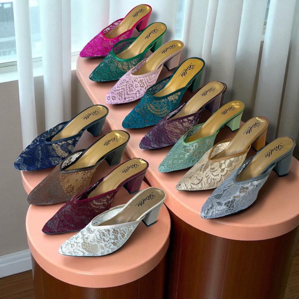 Termurah Heels Brukat 7cm Tahu/Heels Kondangan/Sepatu Pesta/Sepatu Wisuda/Heels Kerja/High Heels