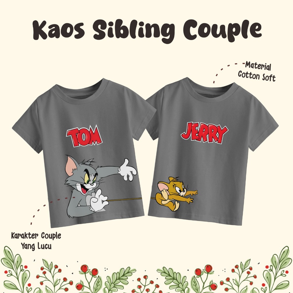 BluesClothing Kaos Katun Anak Couple Tom and Jerry Warna Abu