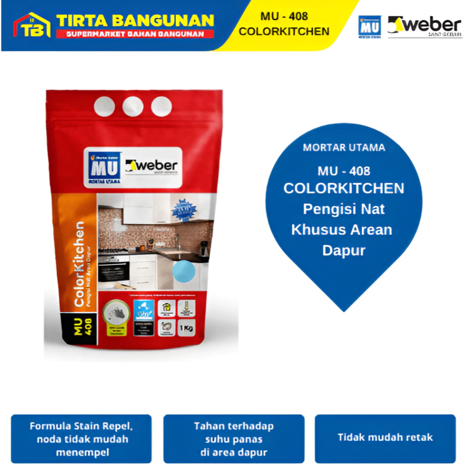 pilihan- MU 408 COLORKITCHEN PENGISI NAT KERAMIK GRANIT AREA DAPUR SEMEN NAT PEREKAT INSTAN 1 KG