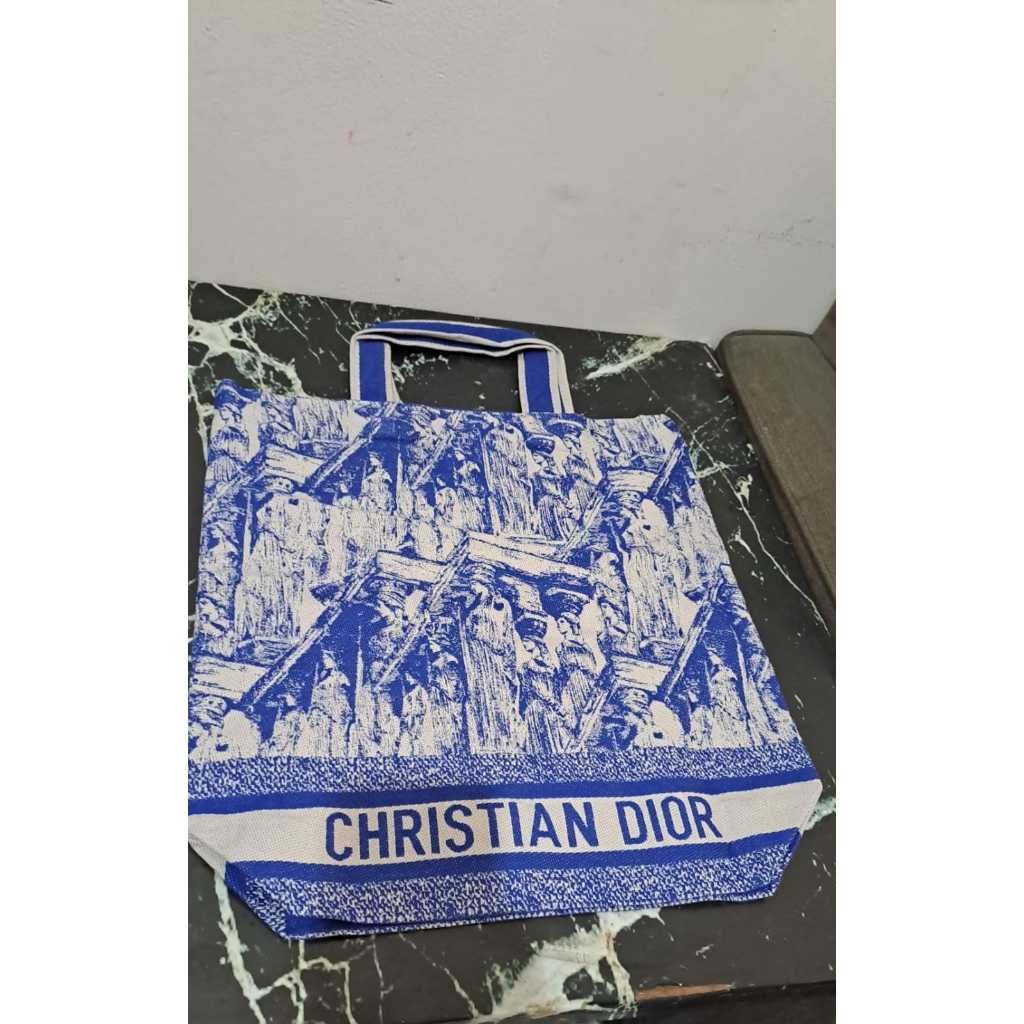 Tote Bag Wanita Motif Christian Dior Style – Tas Kanvas Premium Besar | Shoulder Bag Fashion