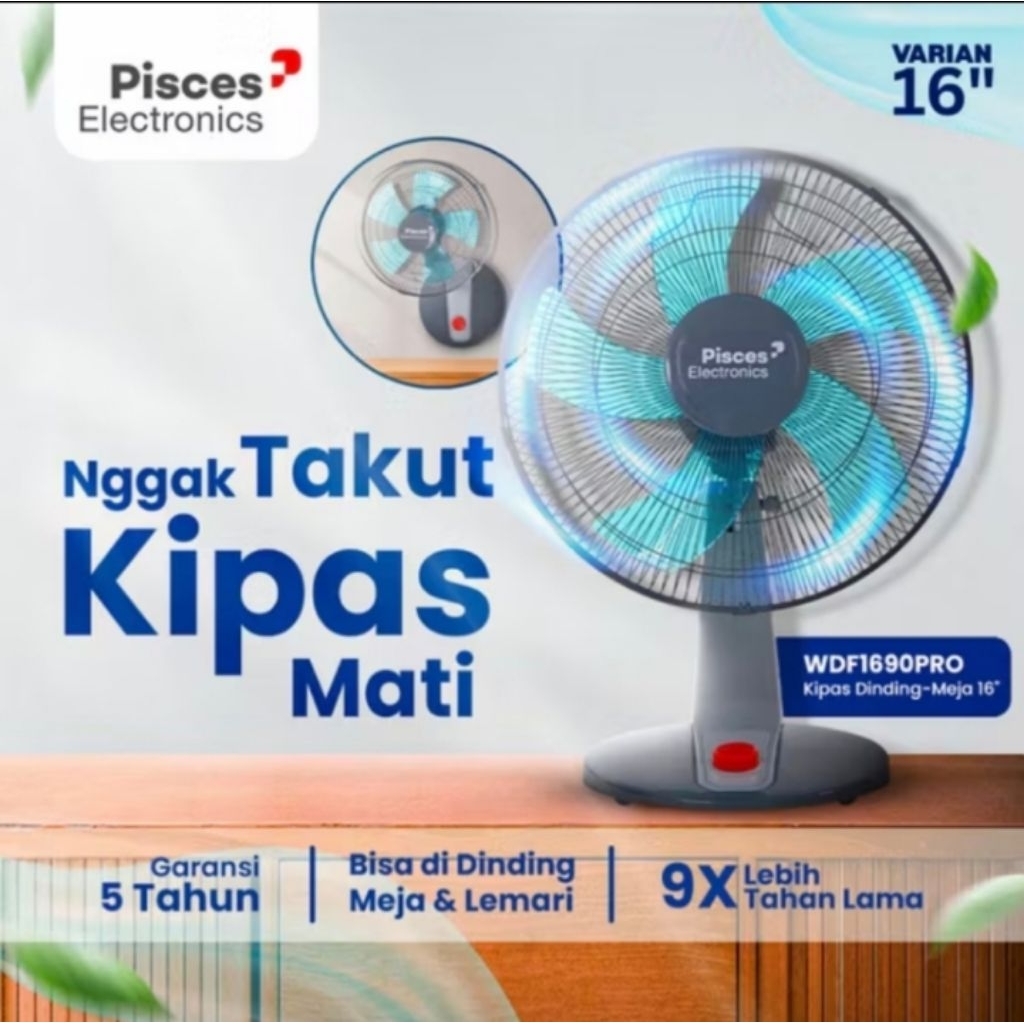 Kipas angin meja/kipas angin gantung dinding jumbo 16inch besar Pisces 1690PRO