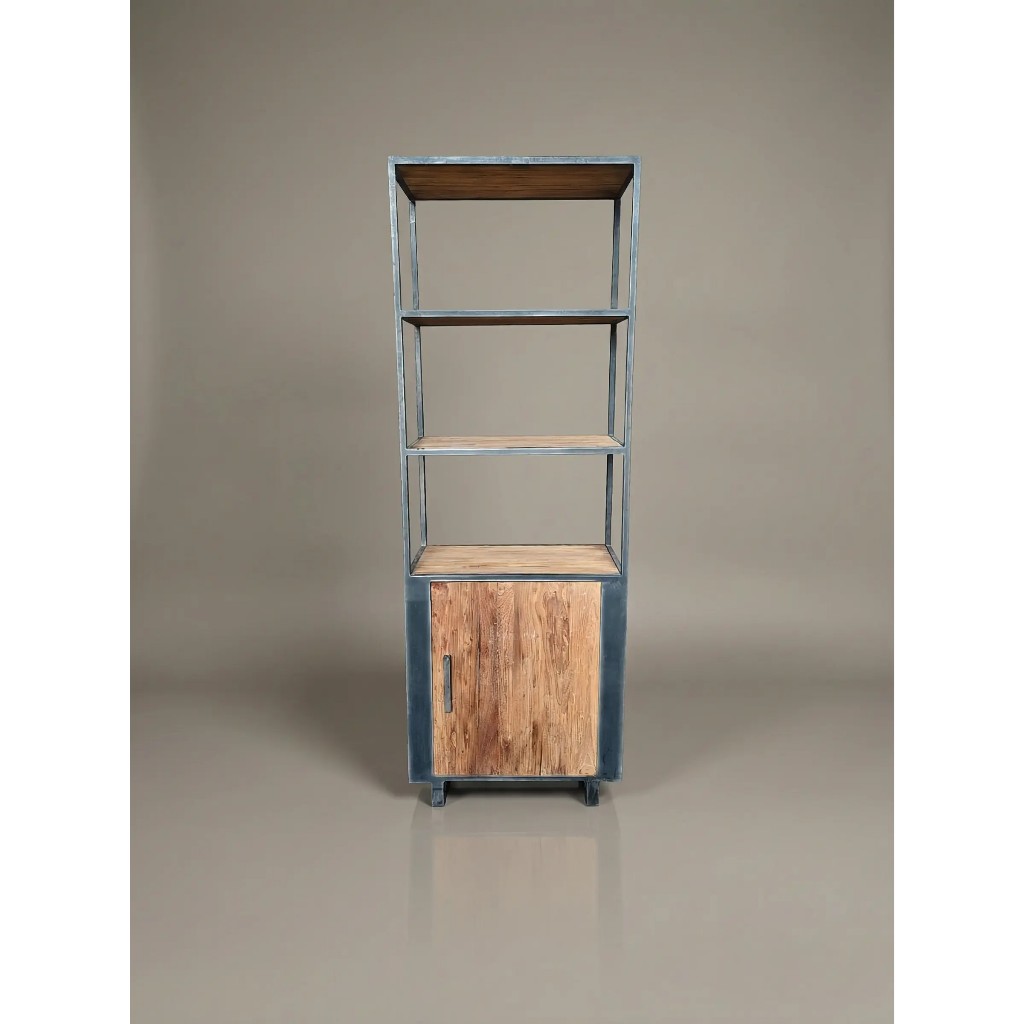 Lemari Rak Buku Industrial Premium 66x40x190 cm Kayu Jati Solid Frame Besi Sisa Ekspor Limited 1 Pin