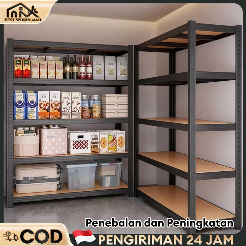 Rak Besi Siku 3/4/5/6 Susun 100% Besi Rak Gudang Rak Susun Besi Serbaguna Rak Susun Besi Lubang
