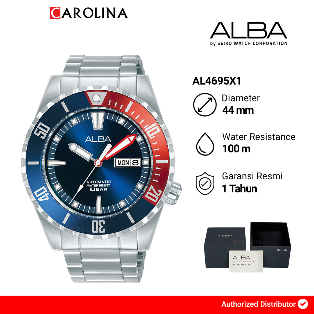Jam Tangan Pria ALBA Flagship AL4695X1 Automatic Blue Dial Stainless Steel Strap
