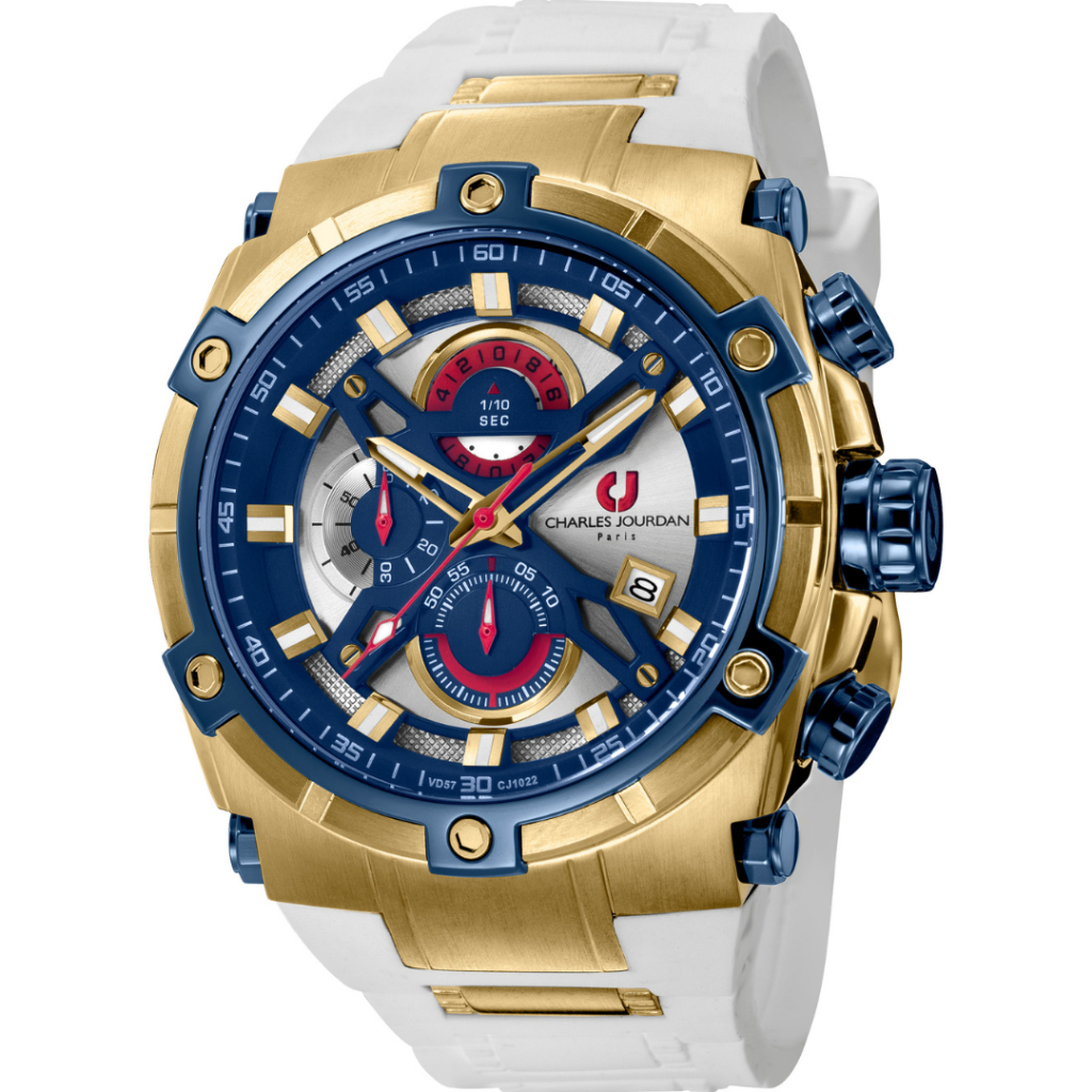 Jam Tangan Pria Charles Jourdan Blue Dial White Rubber Strap CJ1022-1212C Original