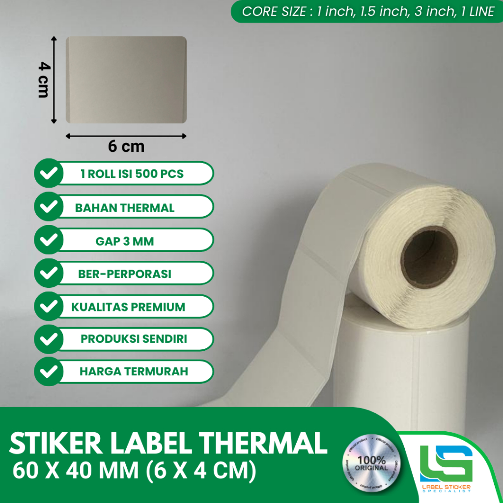 LABEL BARCODE THERMAL 60X40 MM DIRECT THERMAL 60X40 MM LABEL STIKER BARCODE ISI 500 PCS