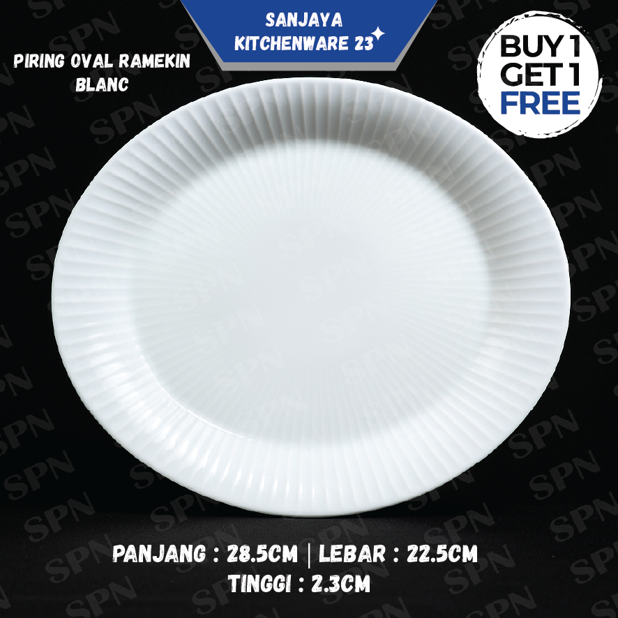 PIRING OVAL RAMEKIN KERAMIK PORSELEN PUTIH POLOS PANJANG 28.5CM BUY 1 FREE 1 | SANJAYA KITCHENWARE