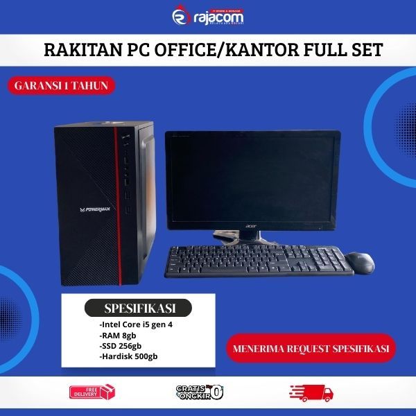 RAKITAN PC OFFICE/KANTOR FULL SET, TINGGAL PAKAI, INTEL CORE I5 GEN 4, RAM 8GB DDR3, SSD 256GB, HDD 