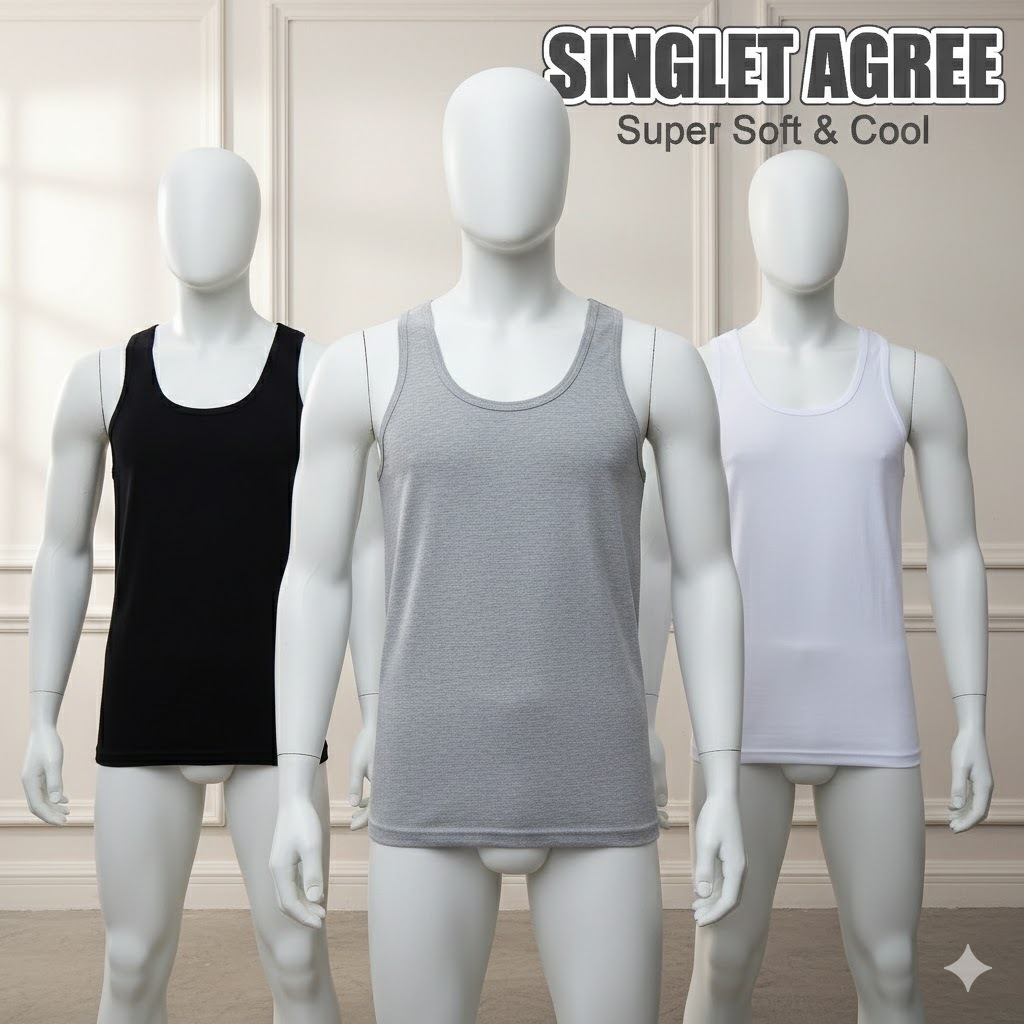 Singlet Pria Agree SA004 Kaos Dalam Pria Dewasa Katun Isi 1 Pcs Putih Hitam Abu - Singlet Pria Agree