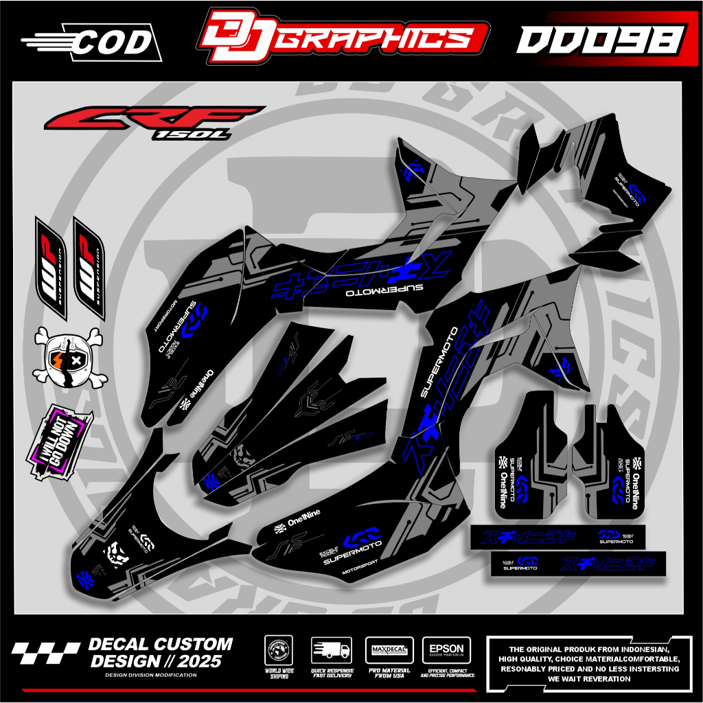 D098 DECAL Sticker decal crf 150 L/ Decal crf custom super glosy BEBAS CUSTOM  DD GRAPHICS