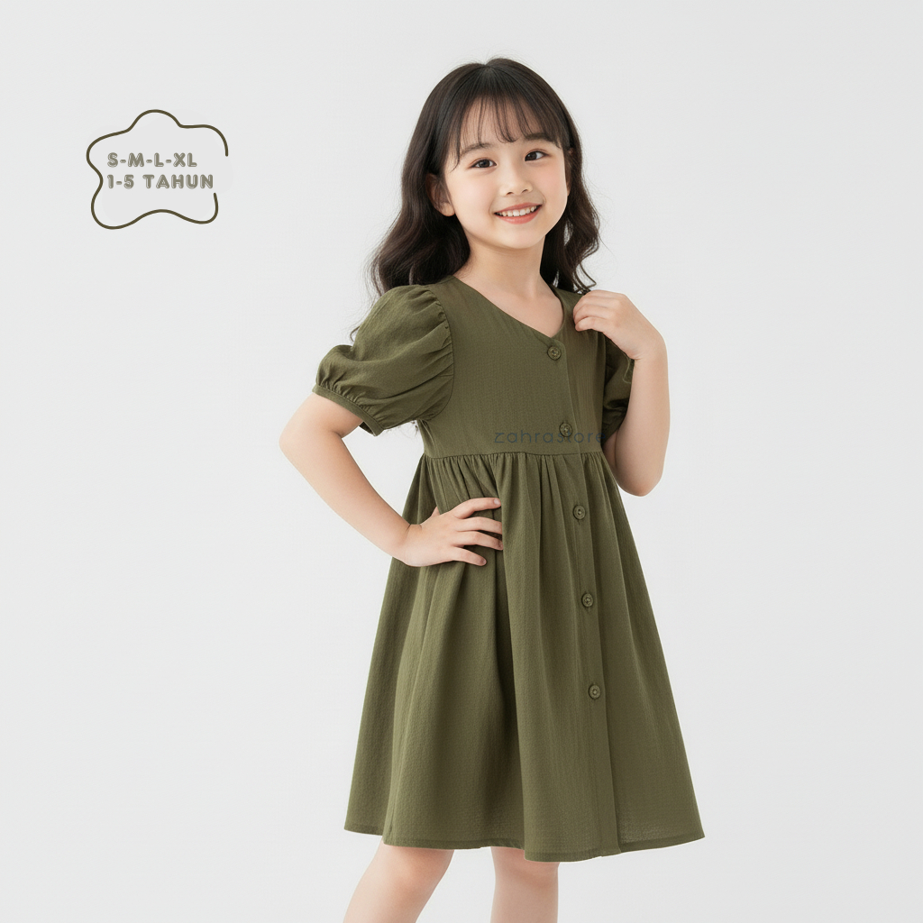 Zahra - Stefani Dress Anak Perempuan Bahan Katun Rami | Pakaian Anak Terlaris Umur 1-6 Tahun