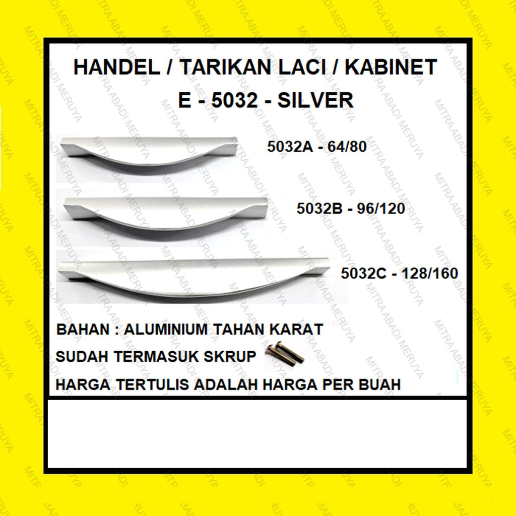Tarikan Lemari Tarikan Laci Handle Aluminium Silver Handle