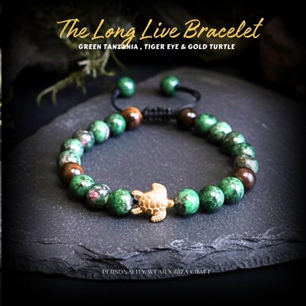 LONG LIVE BRACELET - Gelang Pria Wanita Serut Keren Kekinian Batu Alam Kristal Kecil Akik Kombinasi 