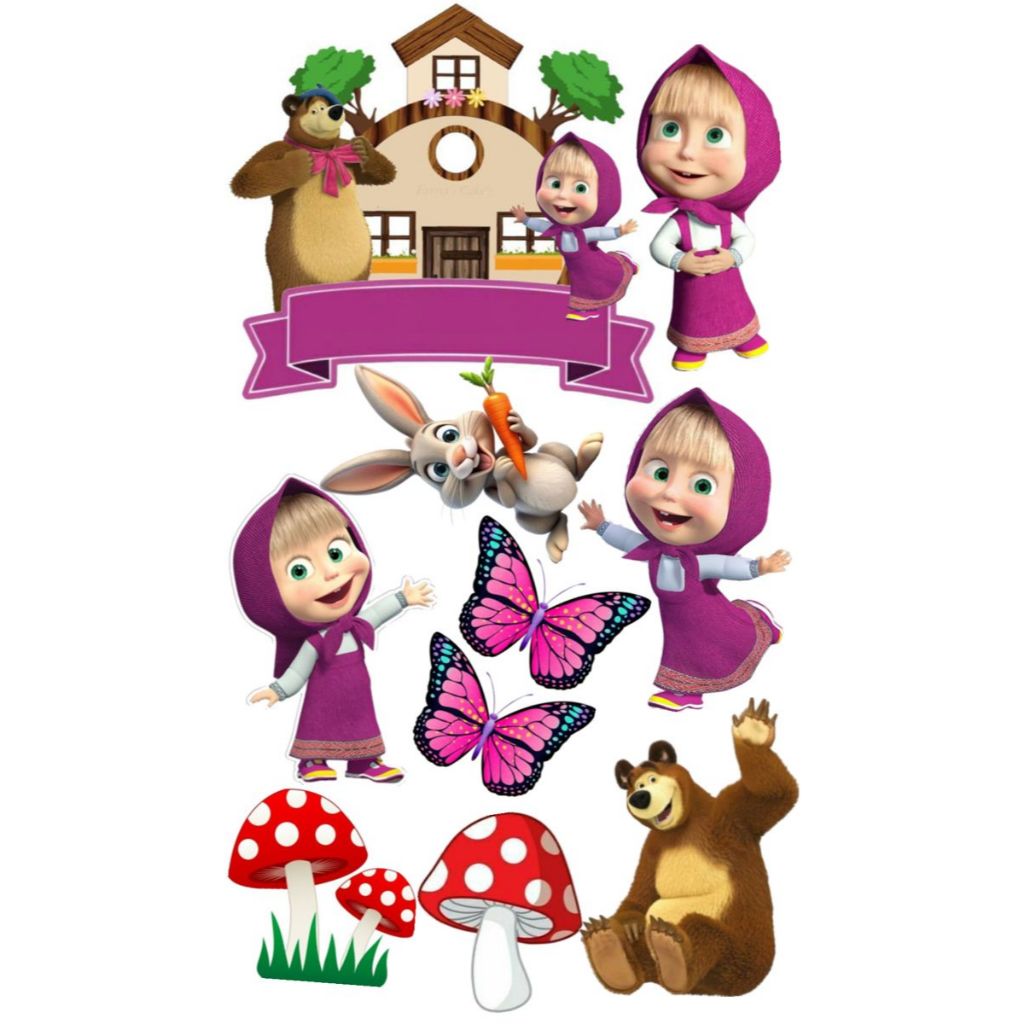 Topper Cake Karakter Kartun/ Hiasan Kue Ulang Tahun Tusukan Masha and the Bear