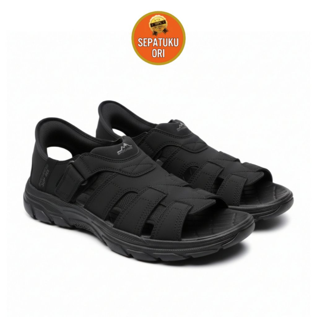 SANDAL PRIA (45/29cm) SKECHERS REVOLTED SS NORVEL BLACK MENS NEW ORI BNIB 205184/BBK