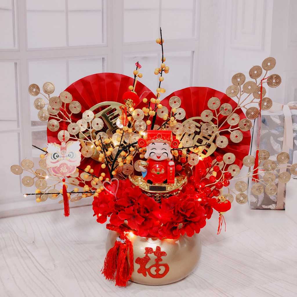 Hampers Bunga Imlek HOKKI WANSHIRUYI TAHUN KUDA - Vas Set Bunga CNY Dekorasi Pajangan POT201