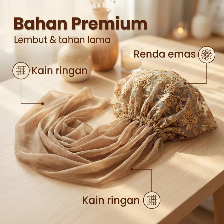 Anggun Bordir Turban Wanita Dalaman Jilbab Topi Premium Renda Lembut Adem Ciput Hijab Anti Budeg 140