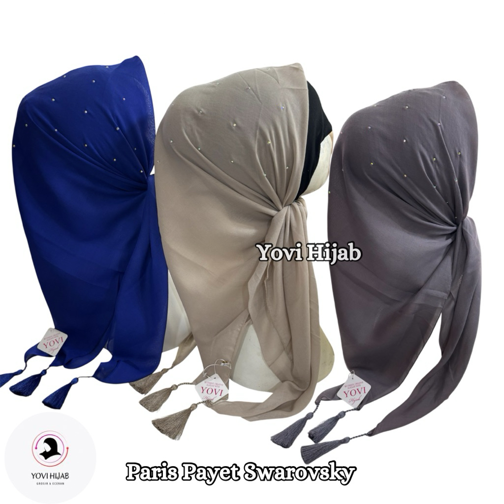 Hijab Segi Empat Payet Tabur Swarovski Paris Jadul || Jilbab Payet Tabur Tasel Swarovski Premium