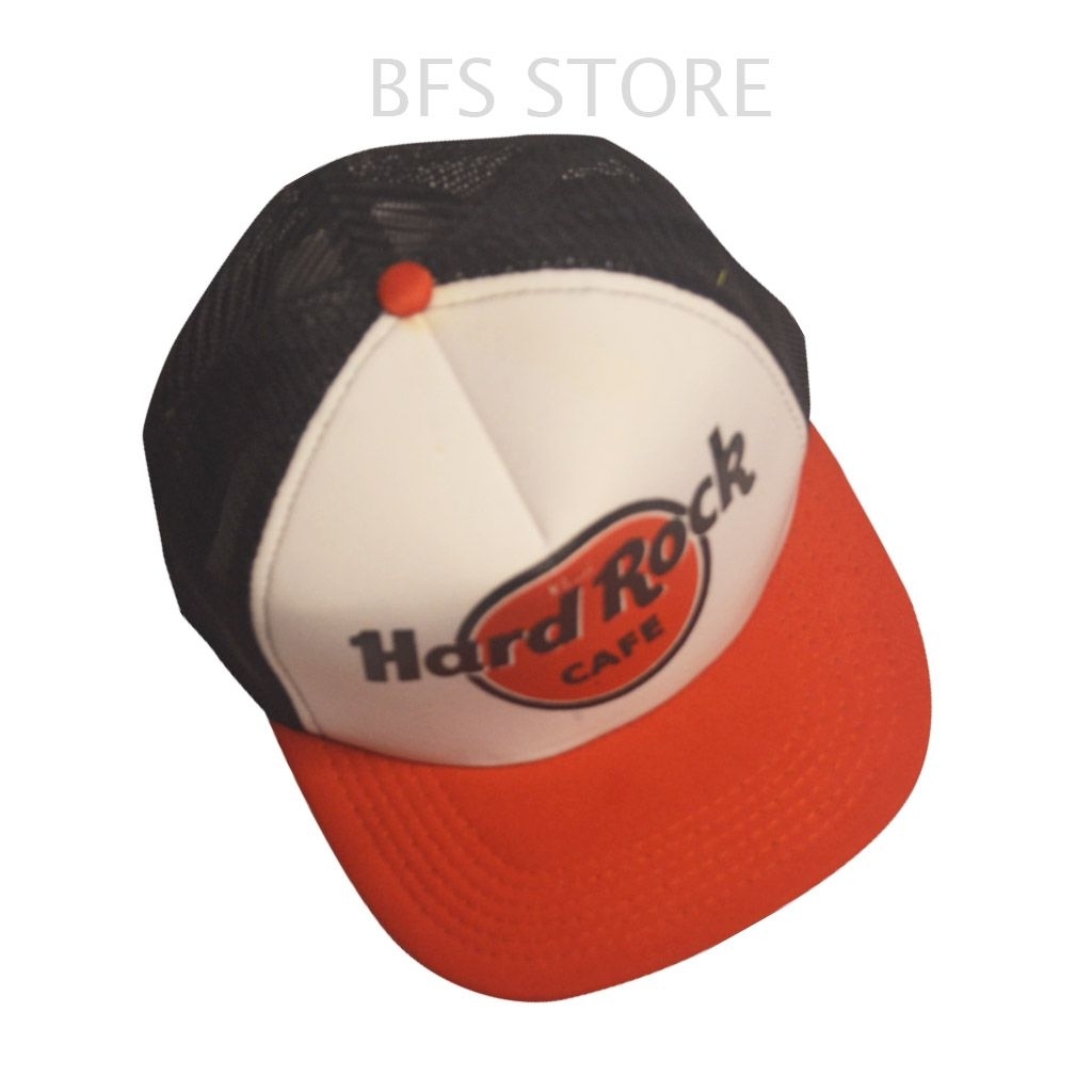 Topi Santai Hardrock Cafe Kombinasi Putih Hitam Dan Merah Bahan Jaring Spon Elastis Ada Pengancing B