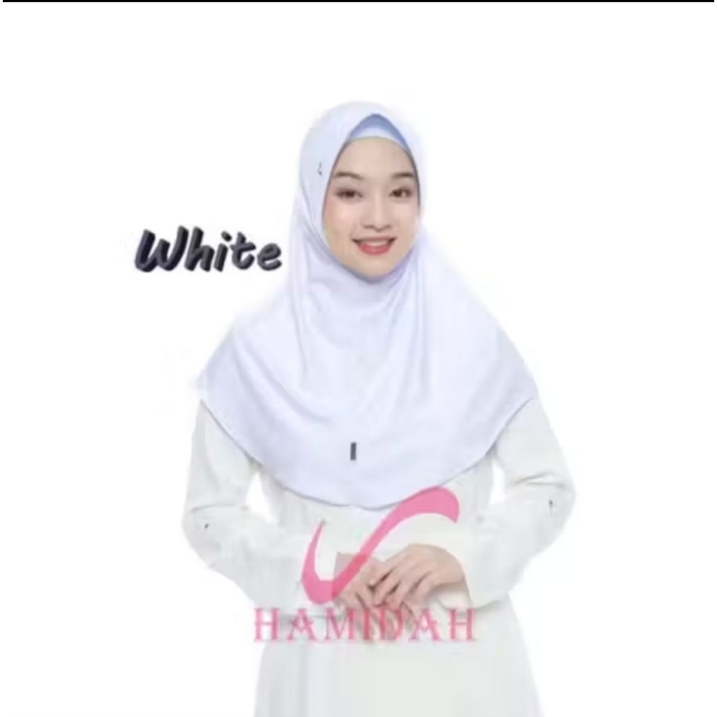 Kerudung Bergo Hamidah/Bahan Jersey/Putih/Coklat