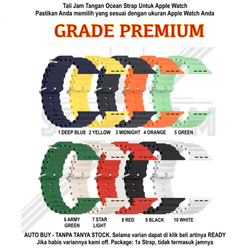 Tali Jam Apple Watch Seri 10 11 Size 42mm 46mm - Strap Rubber Ocean Sport