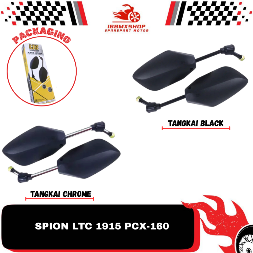 Kaca Spion LTC 1915 [ PCX - 160 ] { Warna : Black / Chrome }