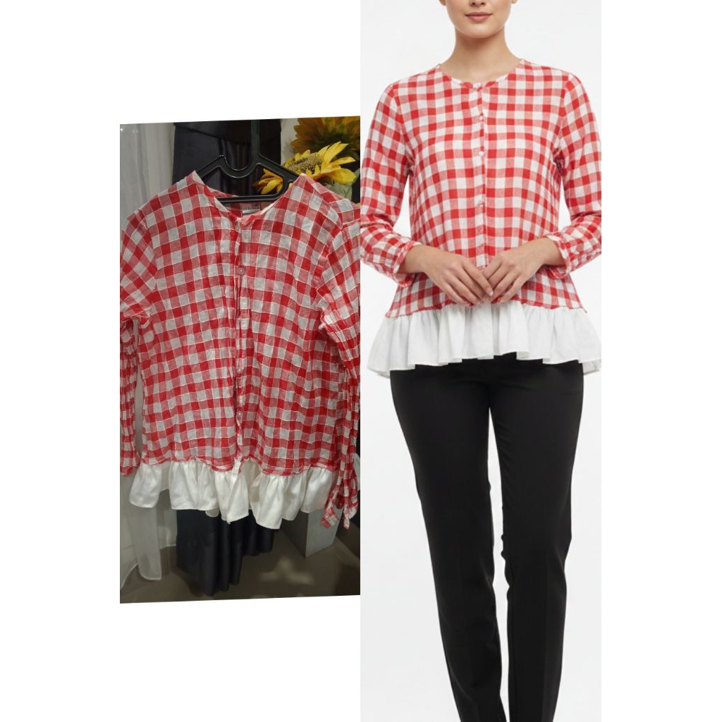 Preloved | Atasan/Outer Wanita Kotak-Kotak Merah Muda