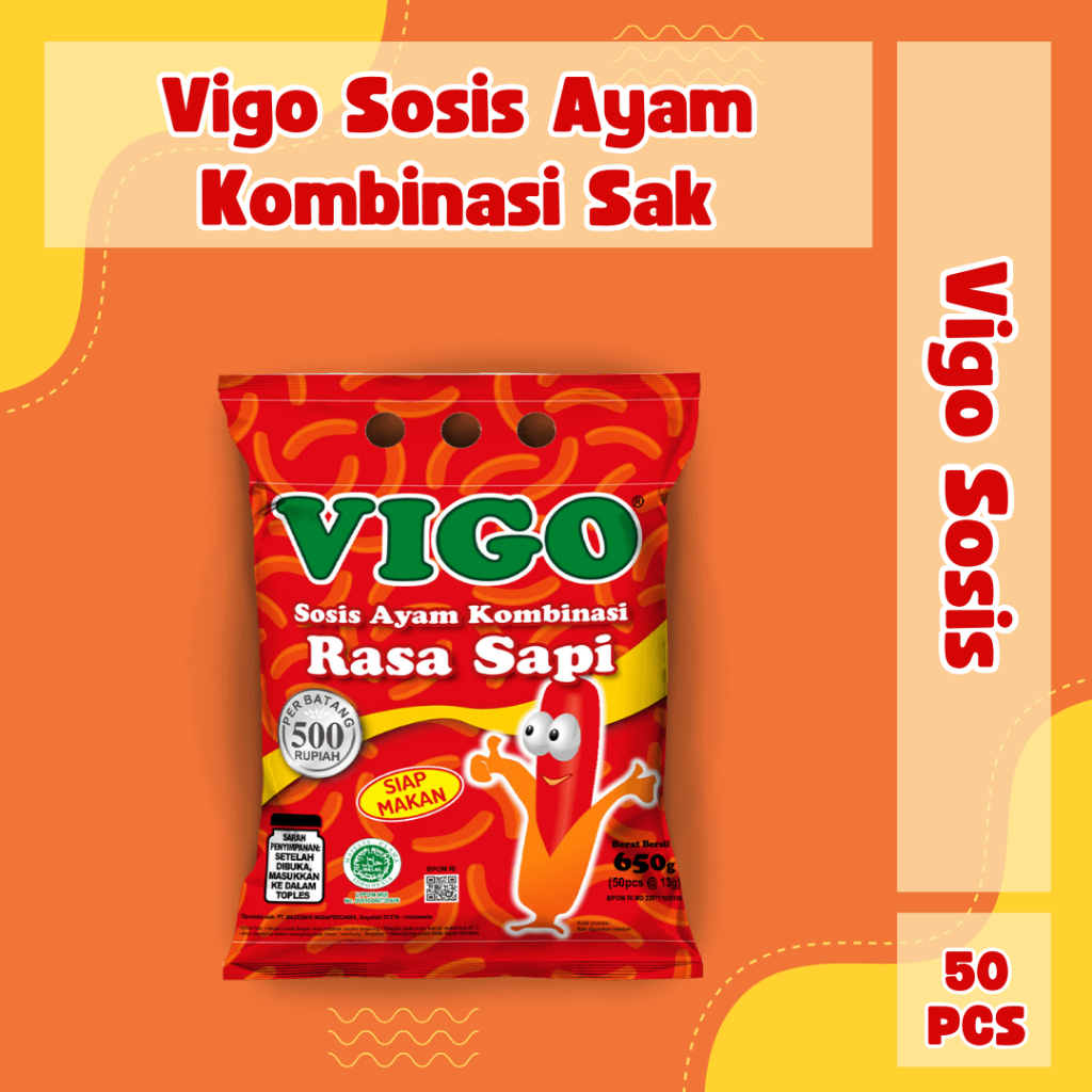 Vigo Sosis Ayam Siap Makan Rasa Sapi Isi 50 Pcs x 15 Gram | Vigo Sosis Siap Makan