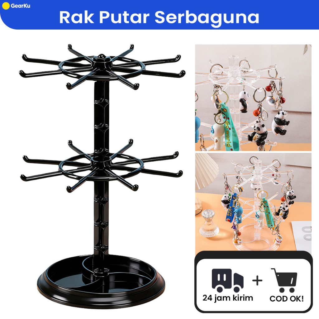 Tempat Gantungan Kunci/Universal Rak Putar Serbaguna/Rak Display Aksesoris Putar/2 Susun Rak Display