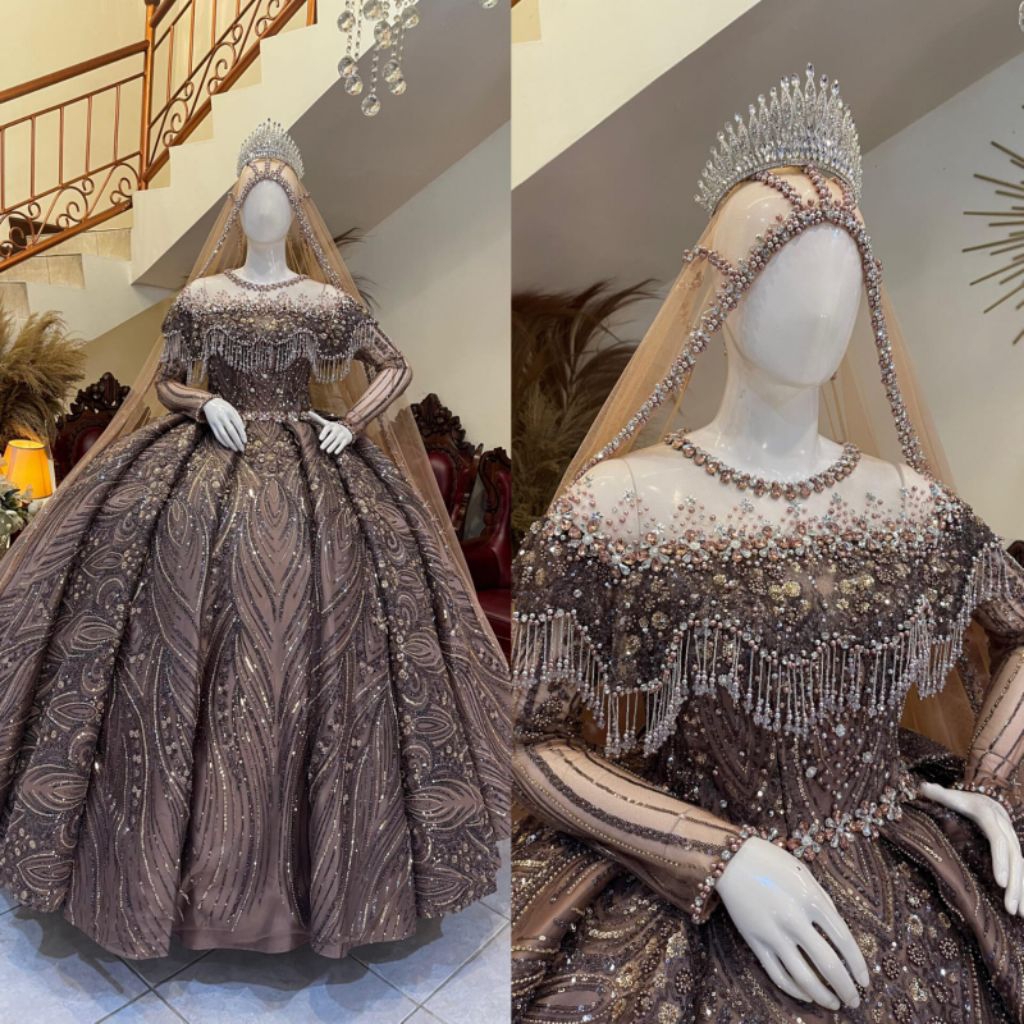 Gaun pengantin mewah | Gaun pengantin Premium | Gaun pengantin ekor panjang | Gaun pengantin premium