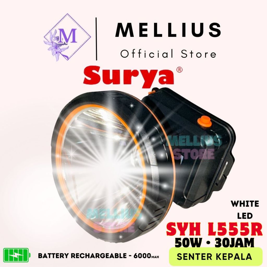 Surya Senter Kepala Nyelam Selam 50w / 55W 50 Watt 55 Watt Super LED SYH L505R atau L555R Baterai Li
