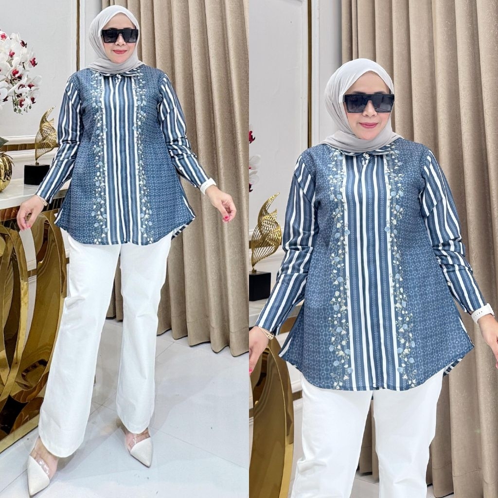 Kemeja Wanita Bahan Yuris Printing Premium Adem dan Nyaman, Kemeja atasan Wanita