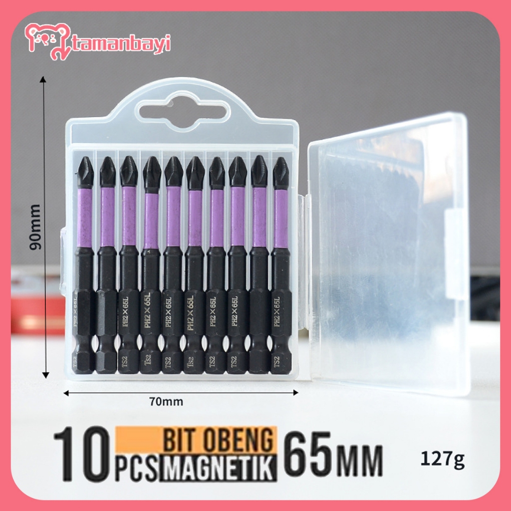 10pcs Mata bor Obeng Magnetik Set kepala mata obeng set Baja 1/4 Inci Bit 65mm Set -Ungu