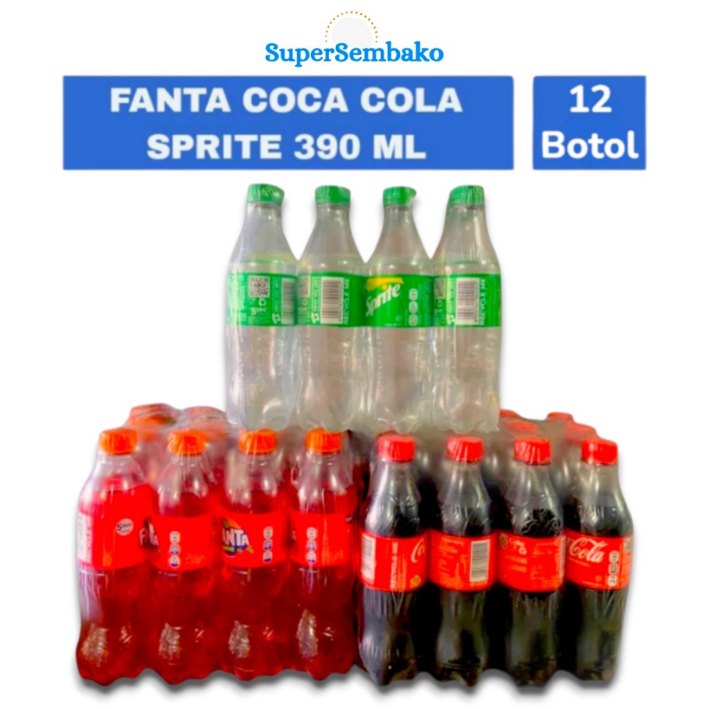Minuman Bersoda Coca Cola / Fanta / Sprite Soda 390ml 1 Dus Karton Krat Isi 12 Botol Grosir Depok