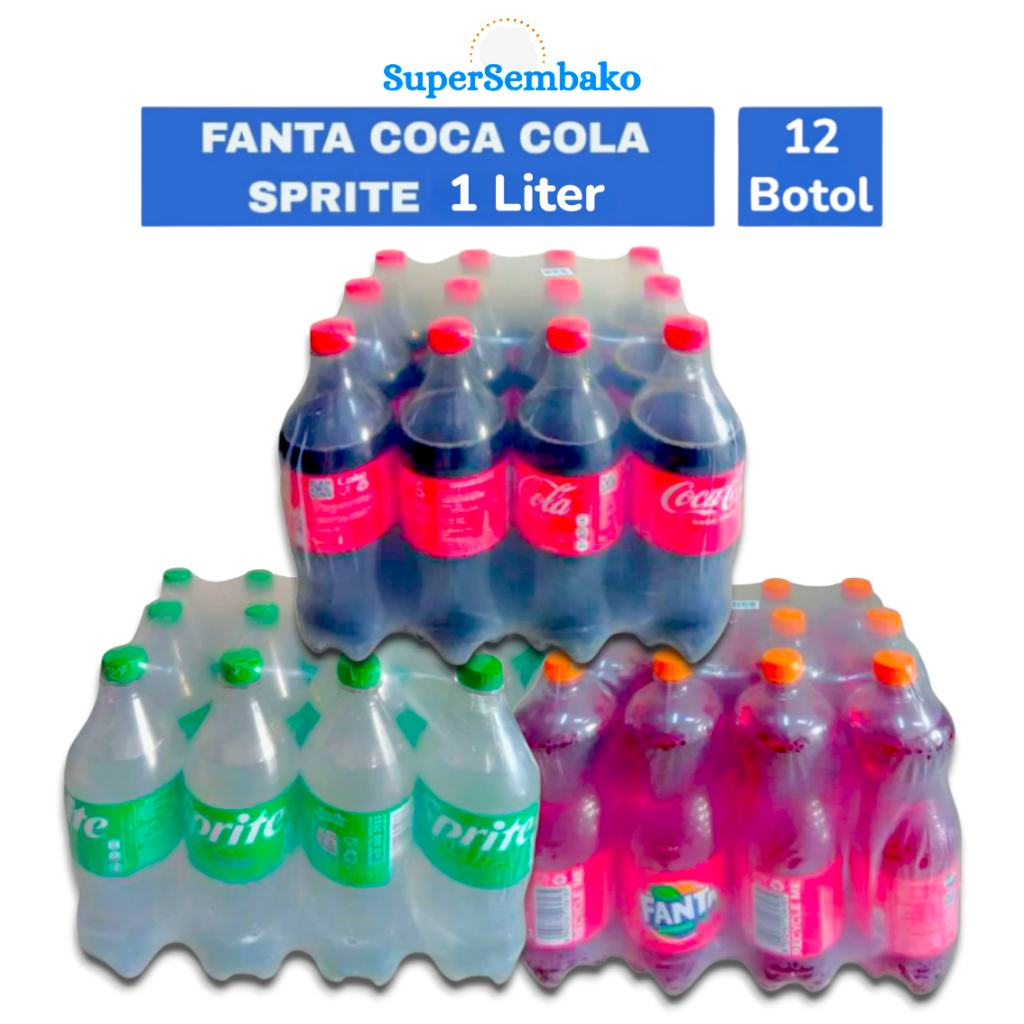 Minuman Bersoda Sprite / Fanta / Coca Cola Soda 1L / 1 Liter Dus Karton Krat Isi 12 Botol Depok