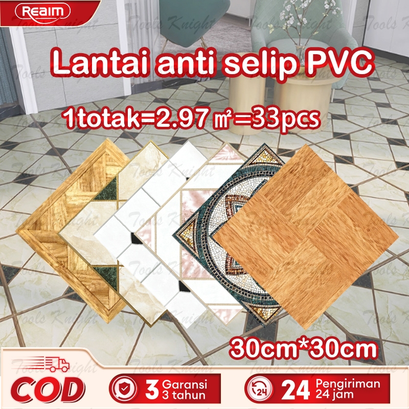 Stiker Lantai Anti Slip Persegi 30x30 cm Vinyl Anti Licin Kamar Mandi Dapur - Motif Marmer/Kayu 33 L