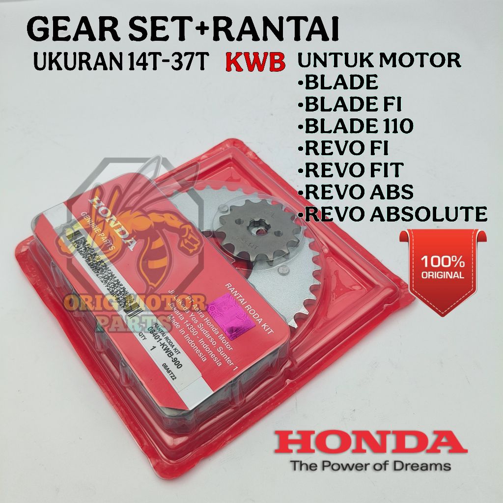 GEAR SET+RANTAI ORIGINAL HONDA BLADE 110/ BLADE FI/ BLADE/ REVO FI/ REVO FIT/ REVO ABS/ REVO ABSOLUT