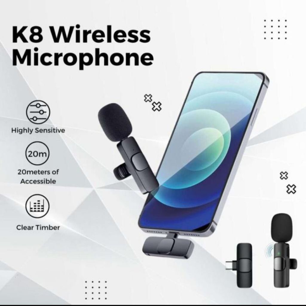 MIC wireless k8 Type C clip on 1 mic rechargeable mikrophone kecil kualitas suara jernih mic konten 