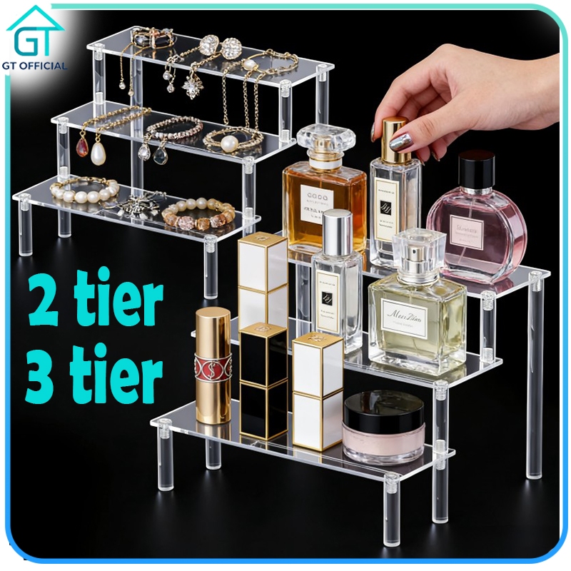 2/3 Susun Tempat Aksesoris Perhiasan Akrilik Rak Display Utk Anting Kalung Gelang Rak Farfume Rak Fi