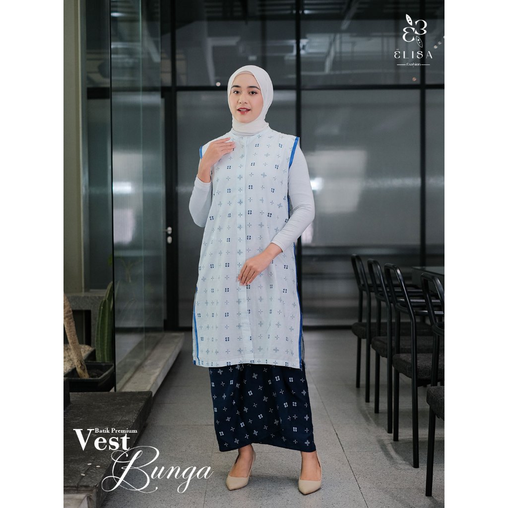 E L I S A | Vest Batik Panjang Long Outer Batik Modern Atasan Batik Hijab Friendly Premium Motif Kem