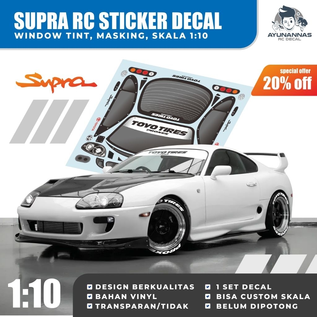 Stiker Rc 1 Set Seri Toyota Supra 1:10 with Window Tint