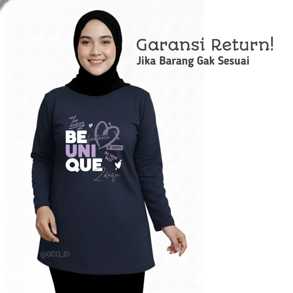 Semitunik Zolaqu Original Wanita Terbaru | Kaos Oversize Biru Navy Dongker Motif Kekinian 2026 Lenga