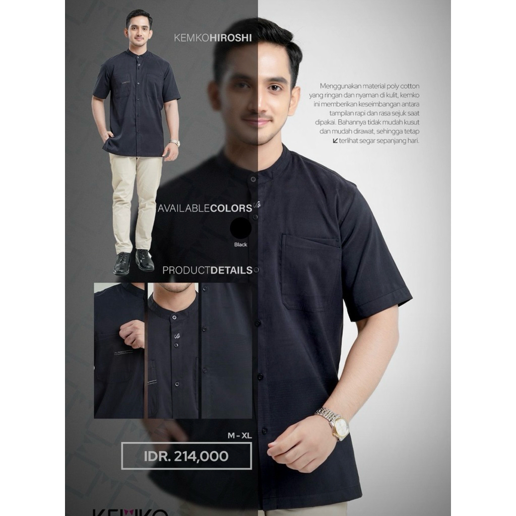 RABBANI - baju koko lengan panjang KEMKO HIROSHI PDK HITAM