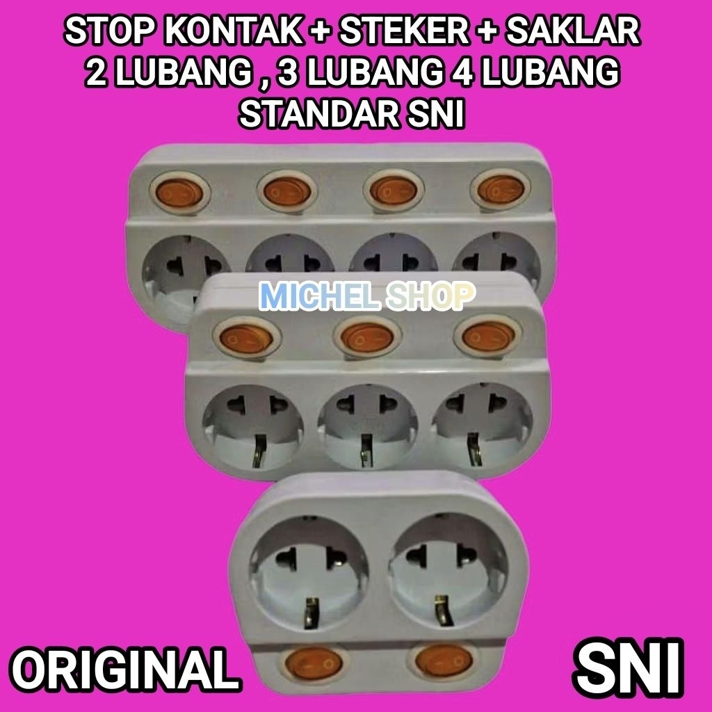 STOP KONTAK 2, 3 & 4 LUBANG + TOMBOL ON OF + STEKER ARDE SNI / T 2 LUBANG 3 LUBANG T 4 LUBANG + SAKL