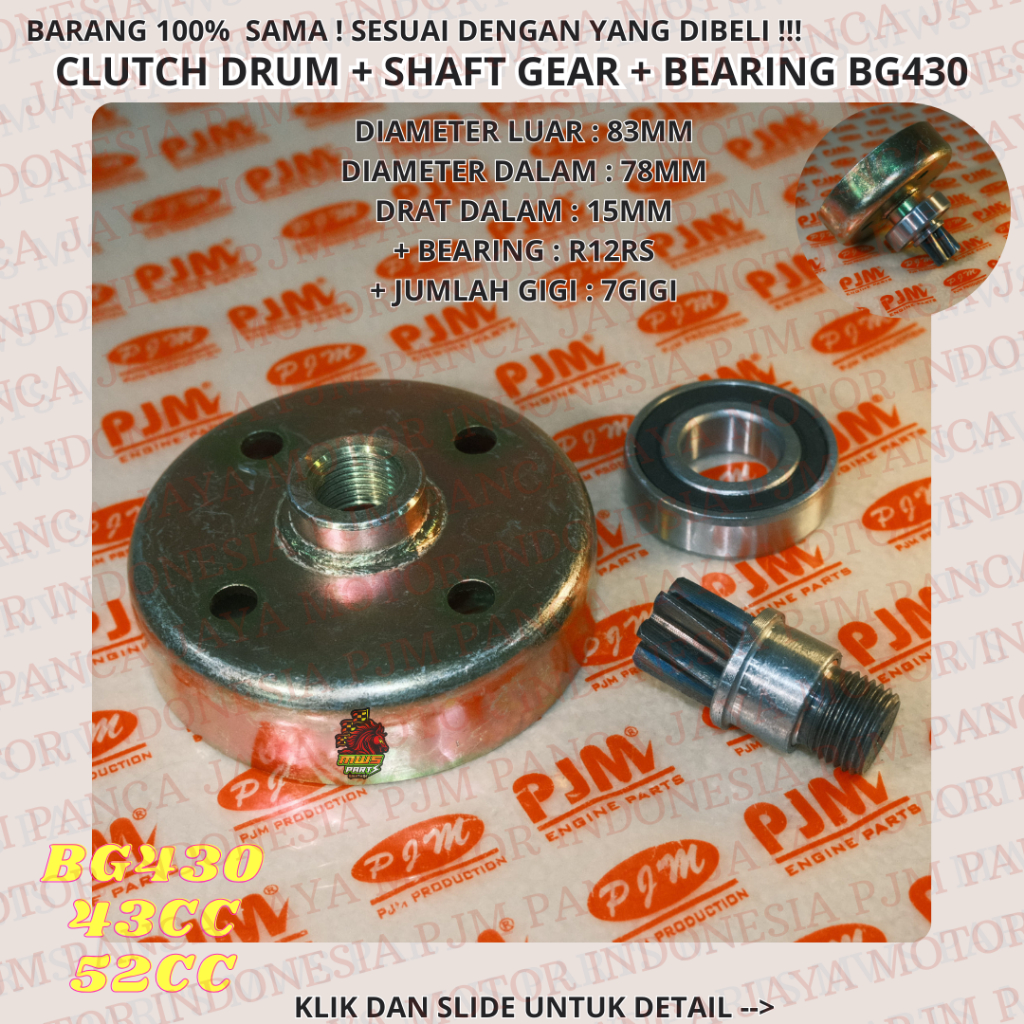 CLUTCH DRUM ASSY + GEAR + BEARING BG430 RUMAH KAIN KLOS KAMPAS PLUS SHAFT GEAR PLUS BEARING UNTUK ME