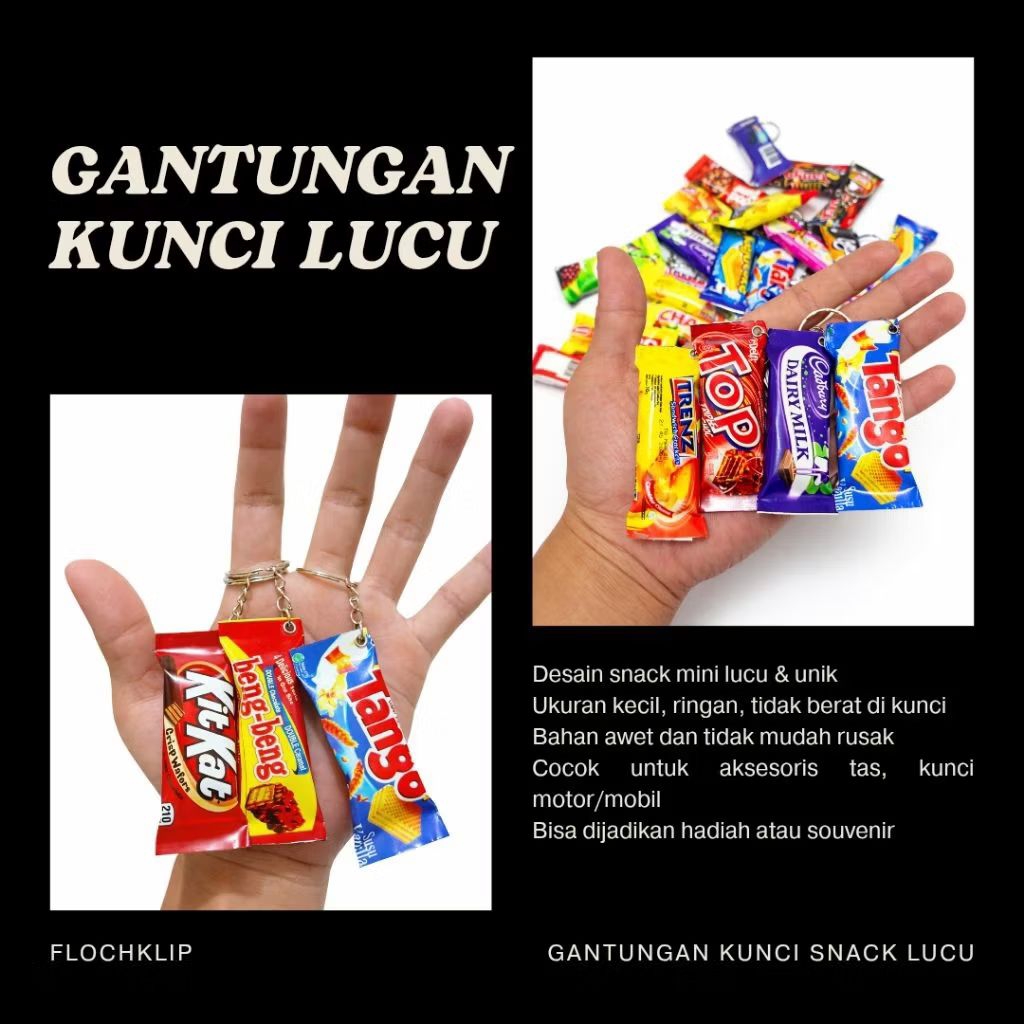 Gantungan Kunci Snack Mini Lucu Bentuk Cemilan Unik Aesthetic